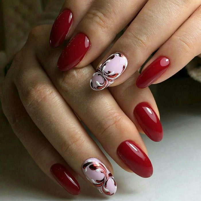 Красные ногти дизайн 2020 с розами