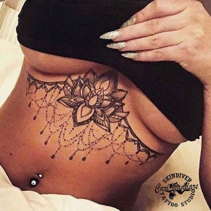 Тату под грудью у женщин