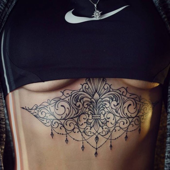 Тату под грудью у девушек