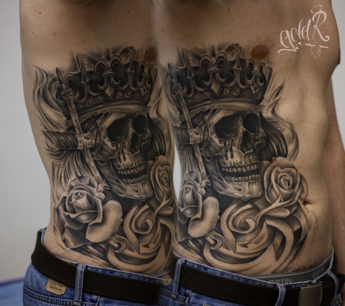 Тату череп на животе мужские