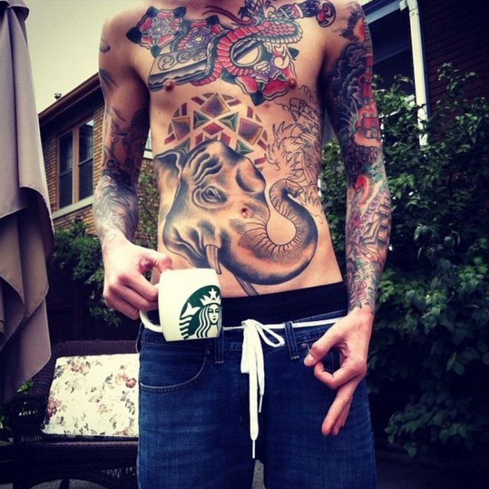 Тату на весь живот мужские