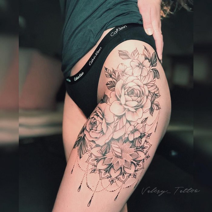 Самые красивые тату на бедре