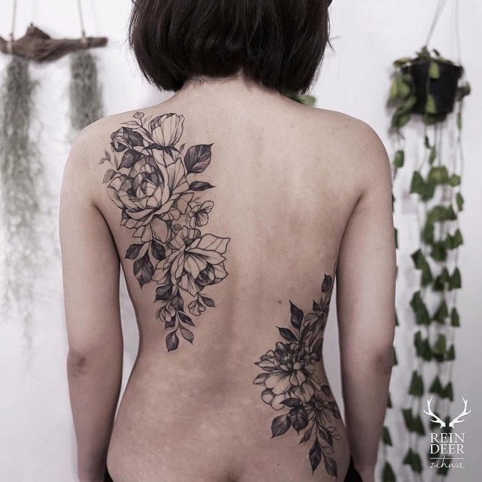 Красивые женские тату на спине