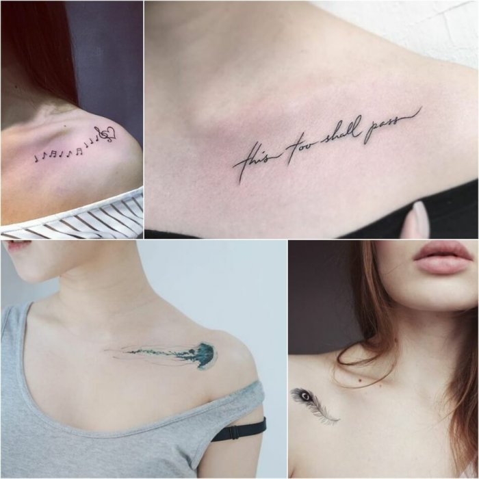 Тату надпись на ключице