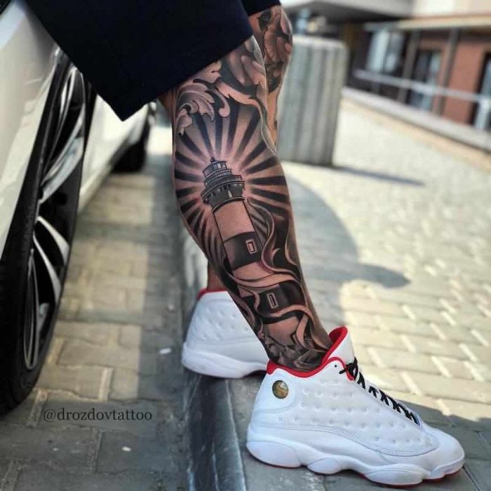 Красивые тату на ноге мужские