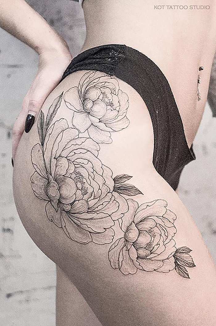 Эскиз цветы на бедро