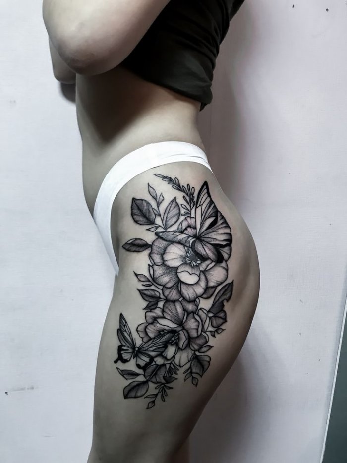 Эскиз цветы на бедро