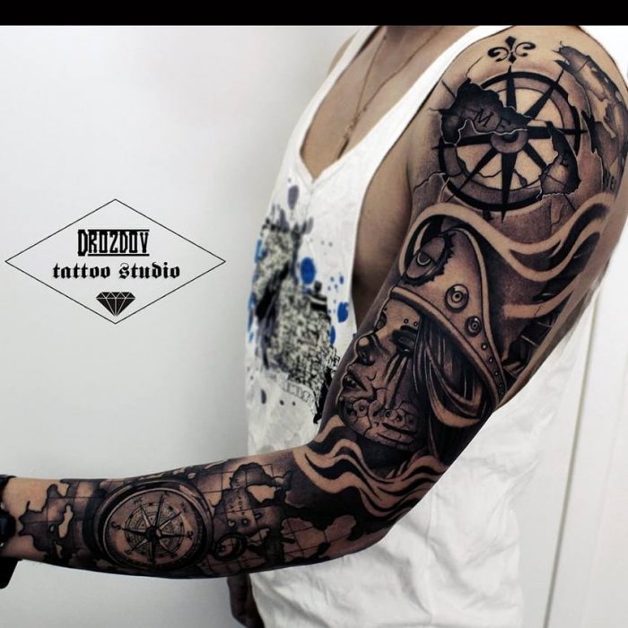 Тату рукав цветной