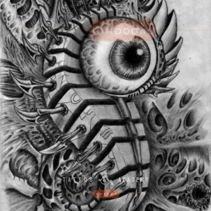 Эскизы татуировок в стиле биомеханика