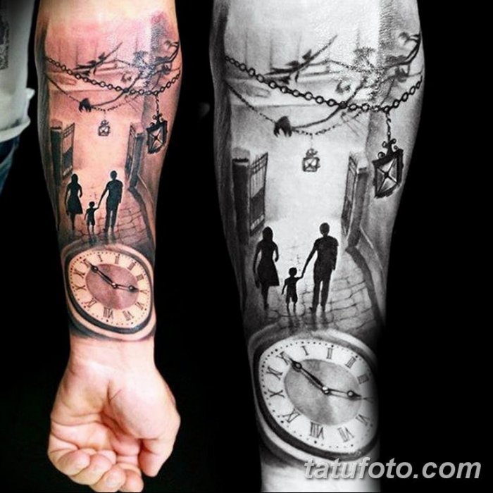 Тату на предплечье мужские часы
