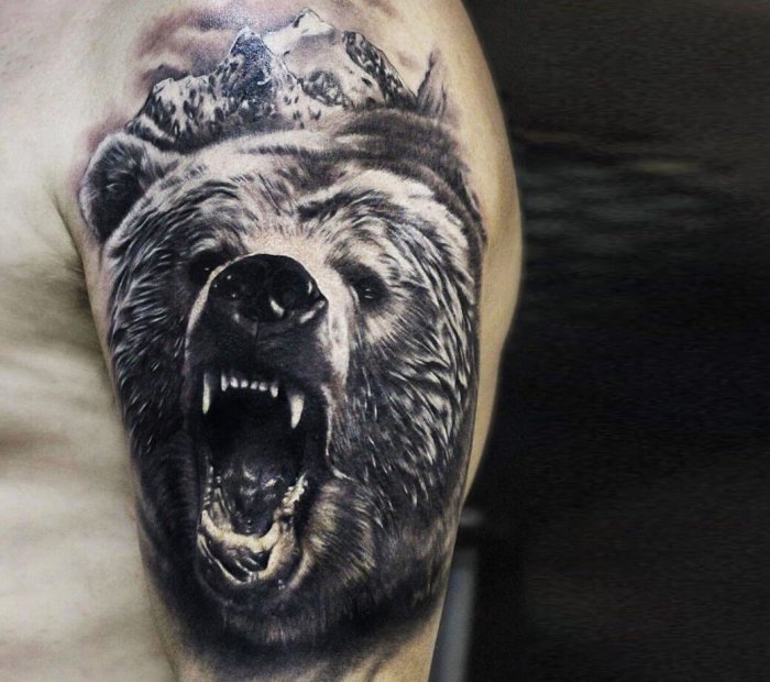 Тату медведь на плече мужские