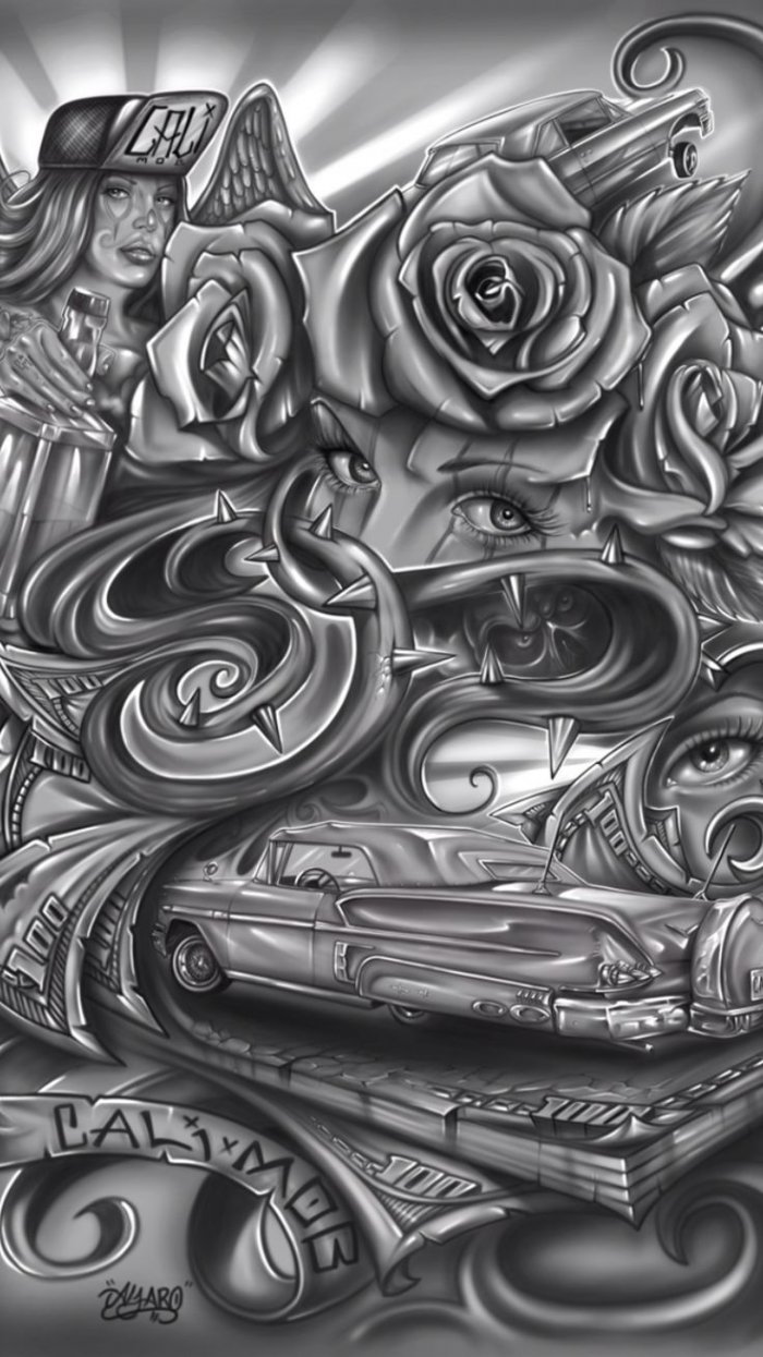 Эскиз тату в стиле Chicano