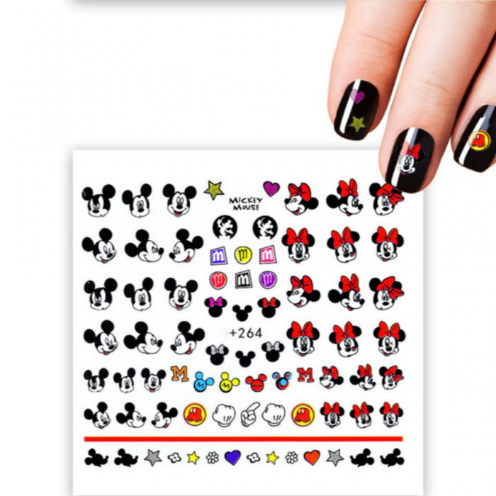 Маникюр с наклейками Микки Мауса