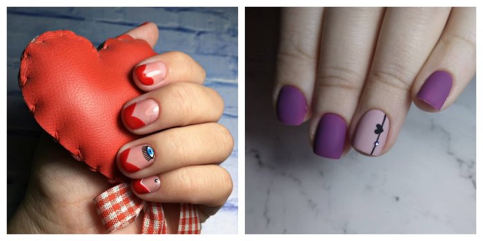 Красные ногти с сердечкой