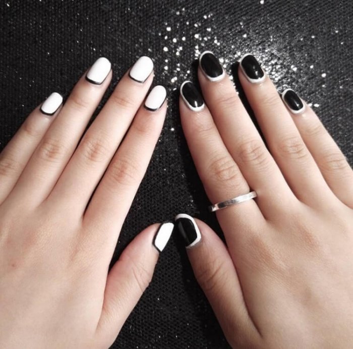 Шеллак на короткие ногти черно белые