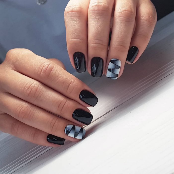 Шеллак на короткие ногти черно белые