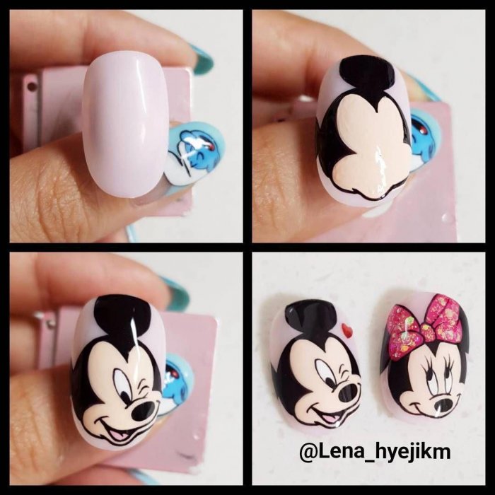 Красные ногти с Микки Маусом