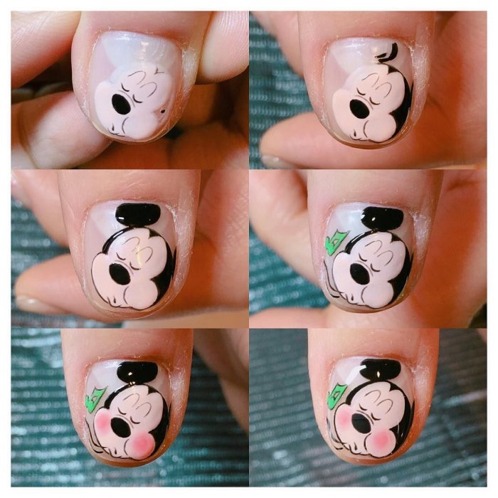 Красный маникюр с Микки Маусом