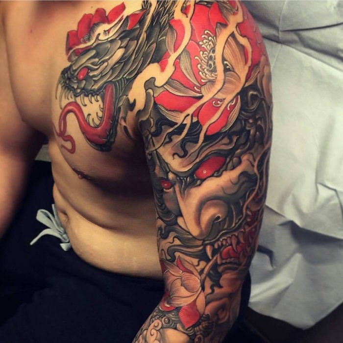 Тату рукав в японском стиле