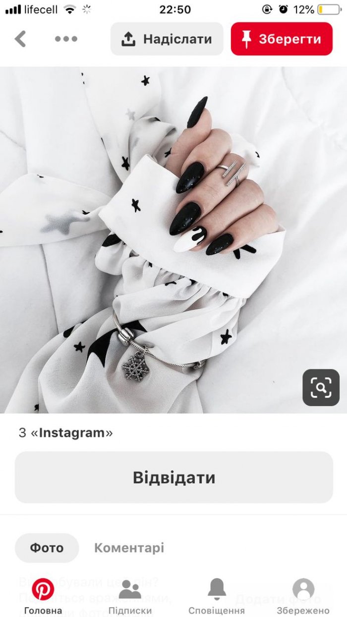 Маникюр черный с белым