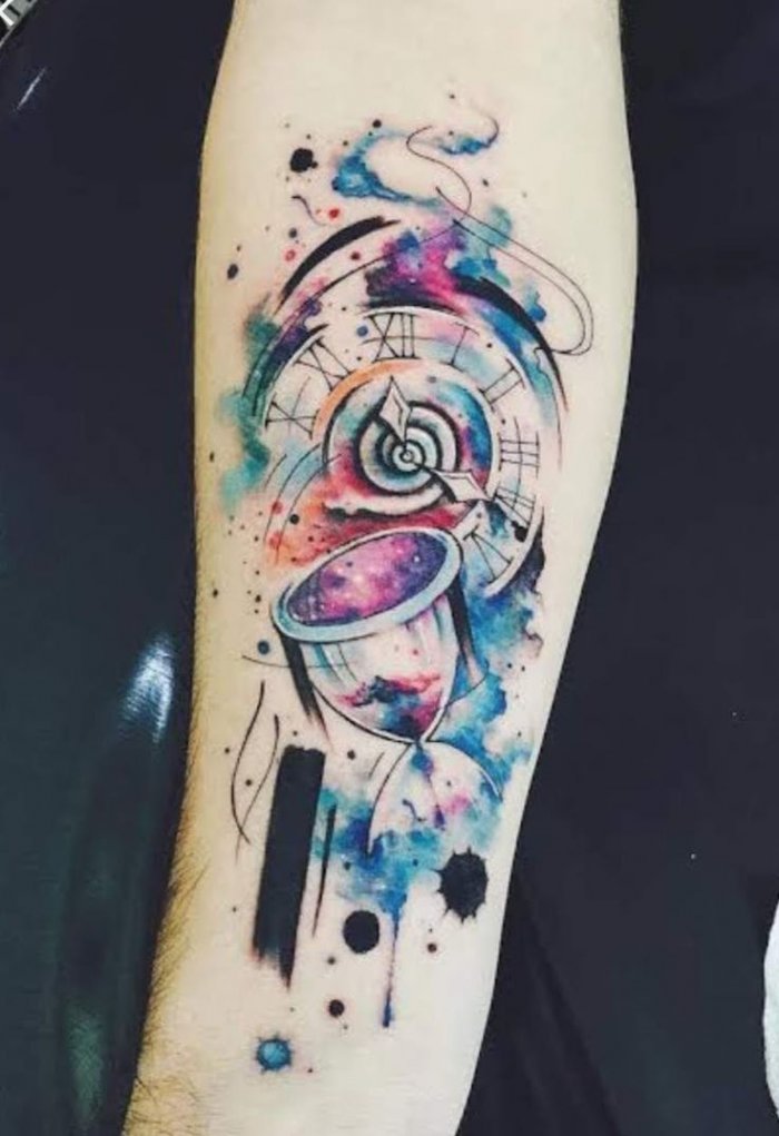 тату в стиле акварель космос
