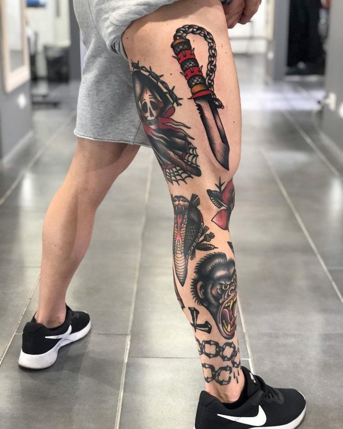 мужское тату на ноге