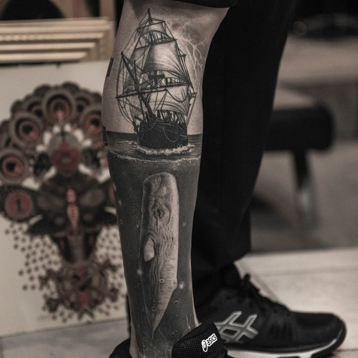 мужские тату на икре