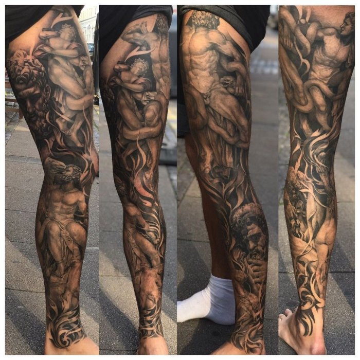 тату на всю ногу мужские