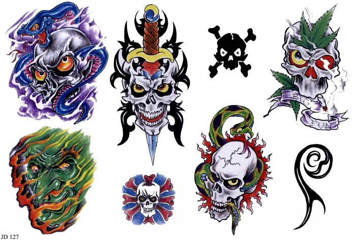 эскизы тату черепа на руку цветные