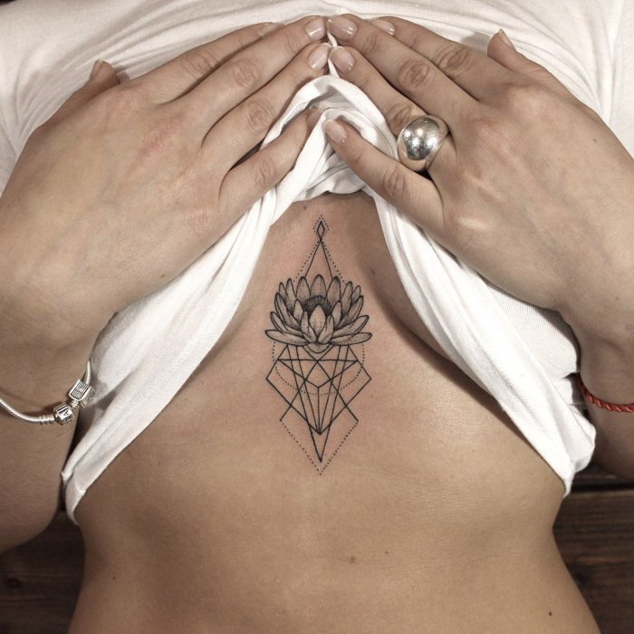 тату между грудиной у девушек