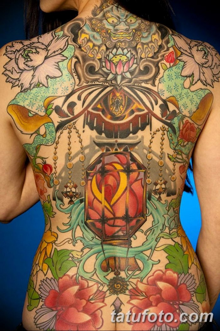 Тату на спине цветные