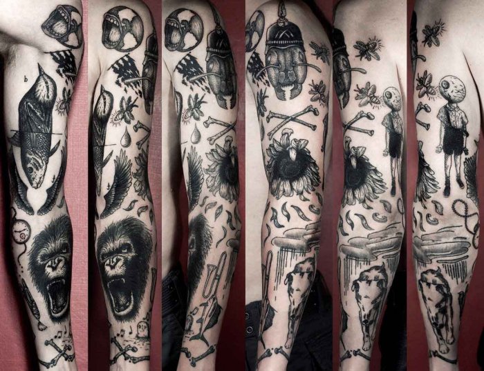 Много разных тату на руке