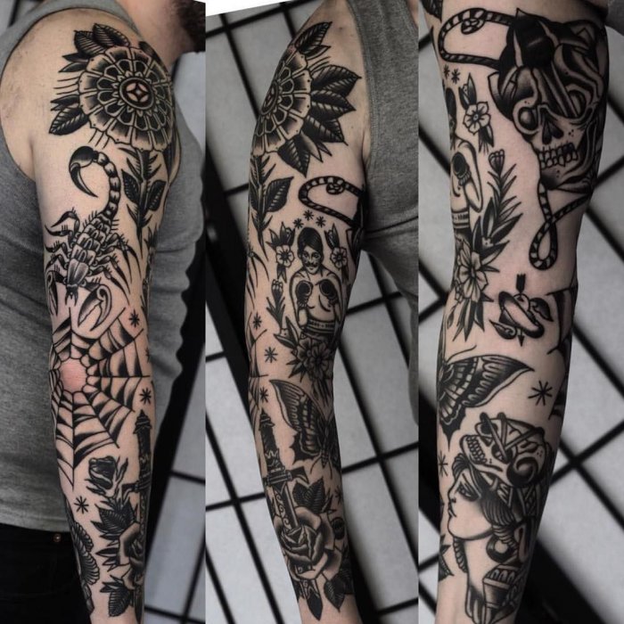 Тату рукав чб