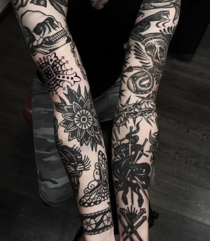 Тату рукав чб