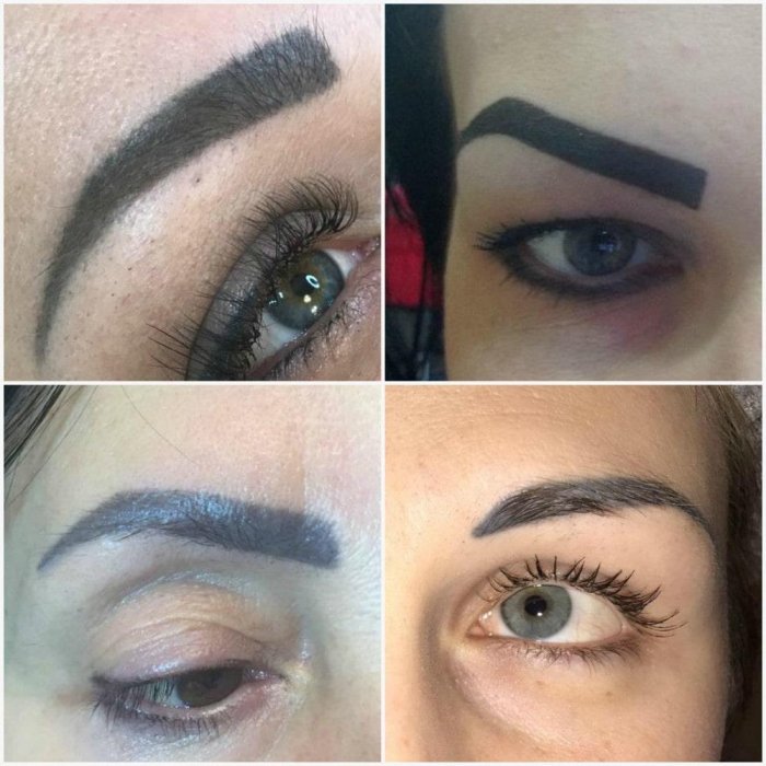 Синий татуаж бровей