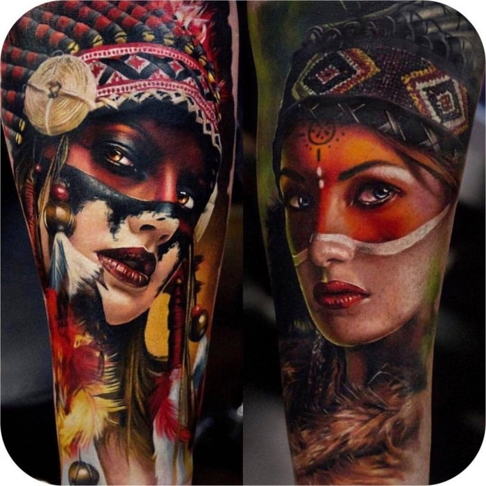 Тату индеец реализм