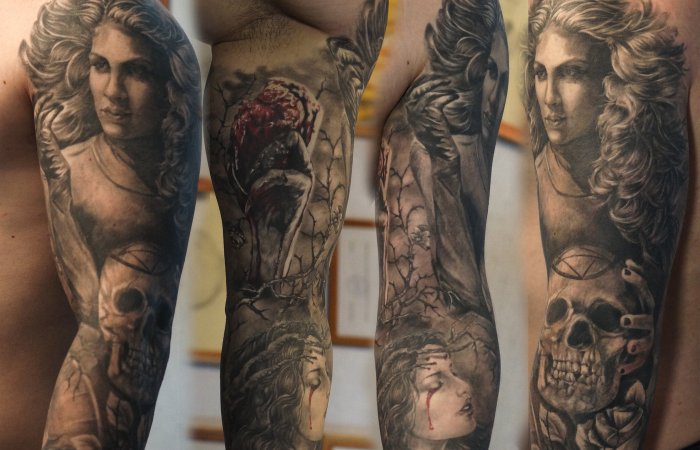 Тату рукав потусторонний мир