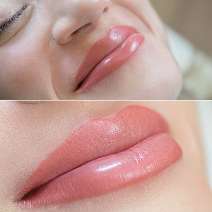 Перманентный макияж губ с растушевкой