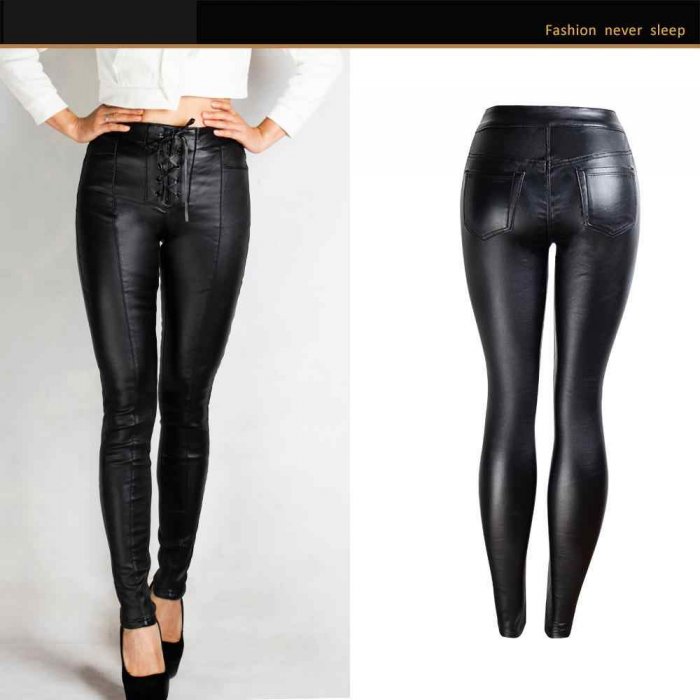 Черные кожаные джинсы женские