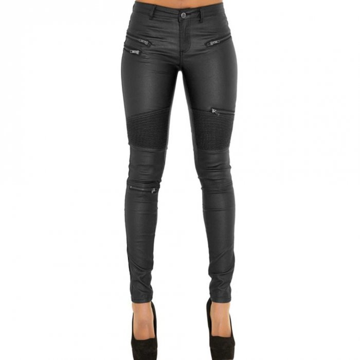 Чёрные кожаные брюки женские