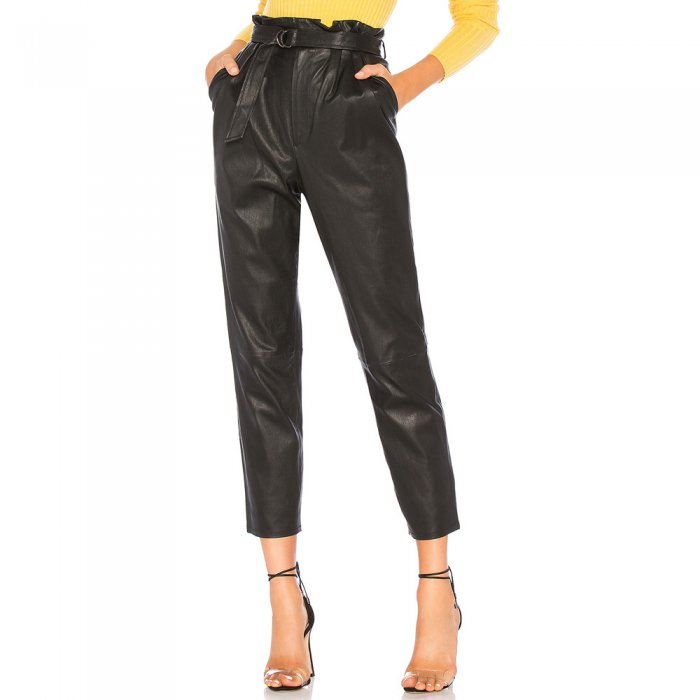Кожаные брюки с высокой талией
