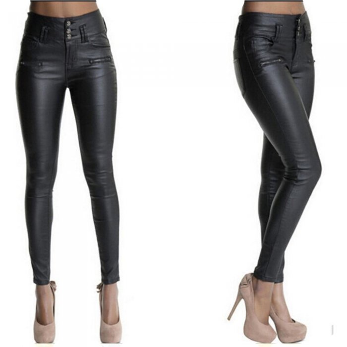 Модные кожаные брюки женские