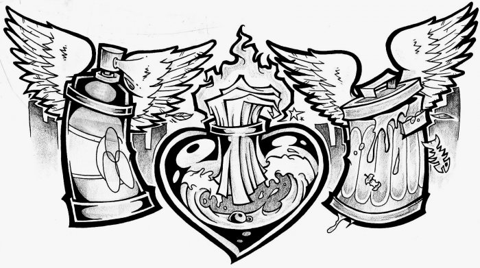 Тату граффити чб