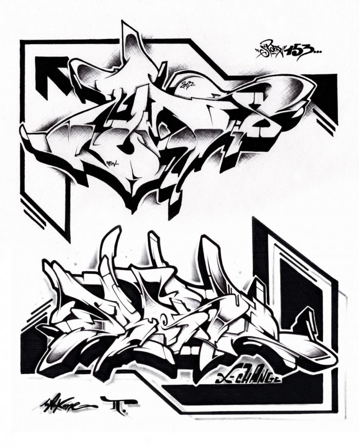 Эскизы граффити на бумаге