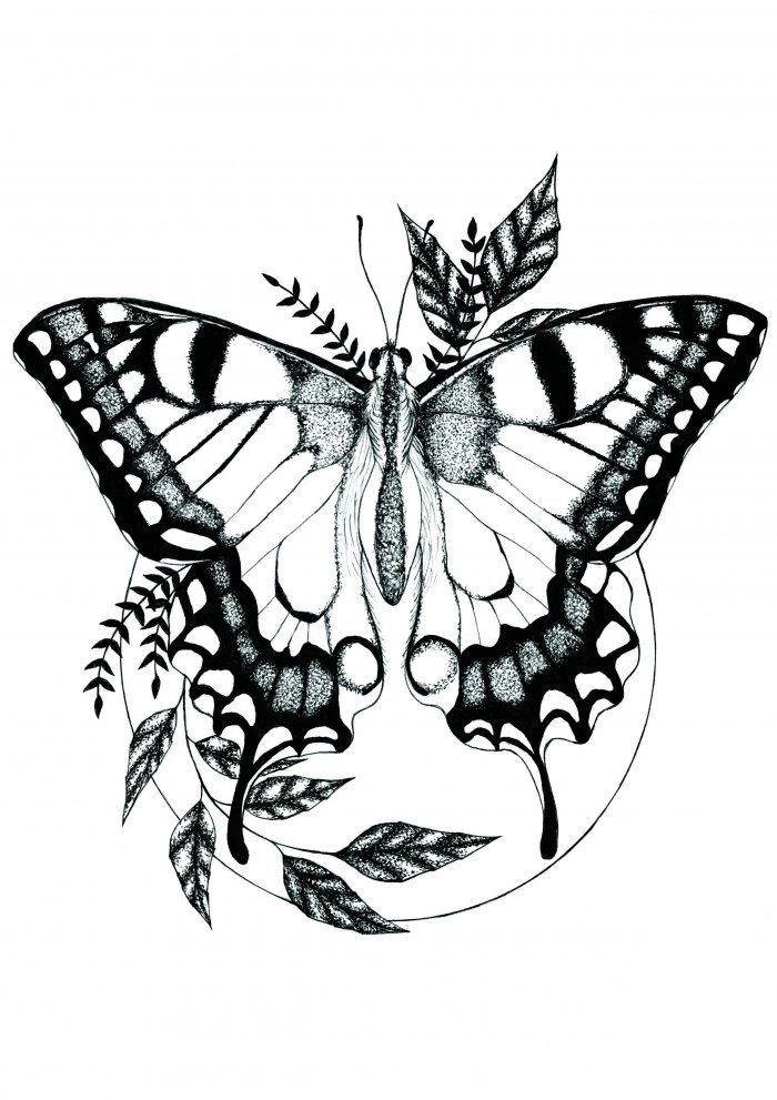 Бабочка тату черно белая