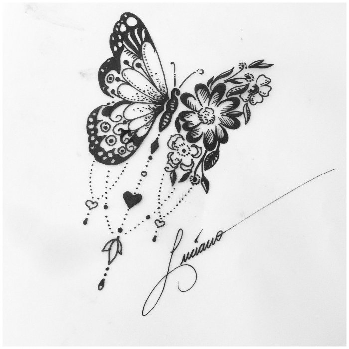 Бабочка тату черно белая