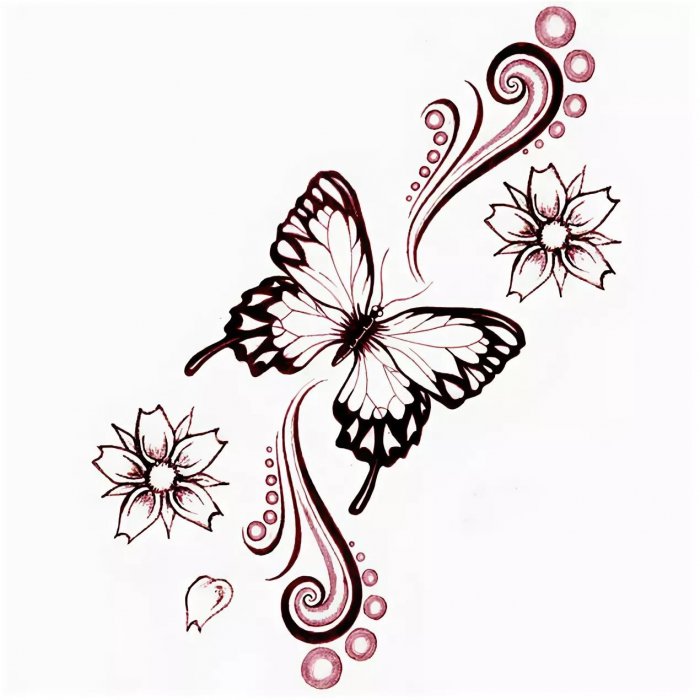 Бабочка тату черно белая