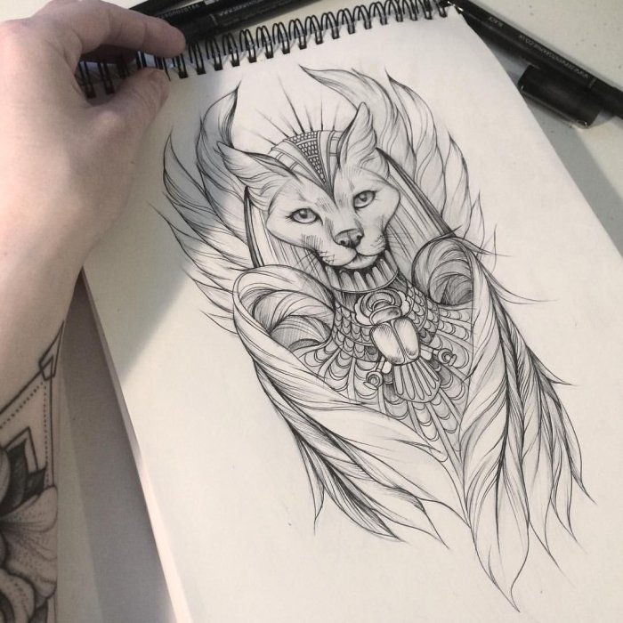 Богиня Бастет тату