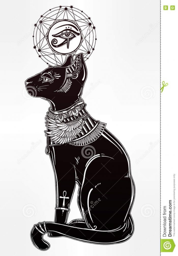 Тату черная кошка Египетская