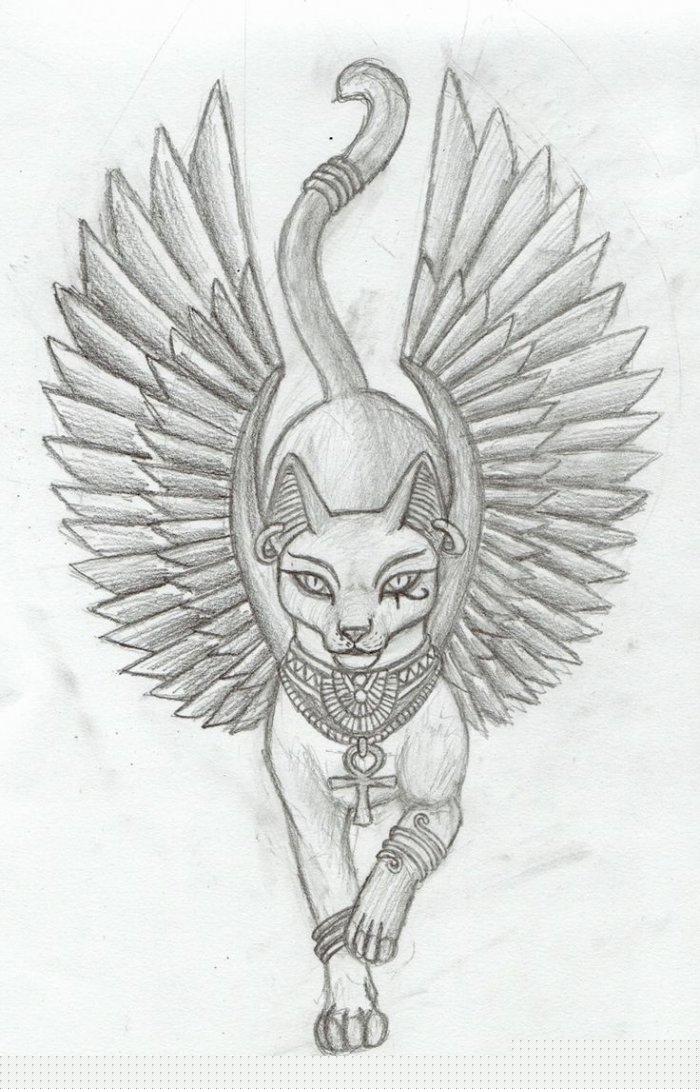 Египетская богиня кошка Бастет тату